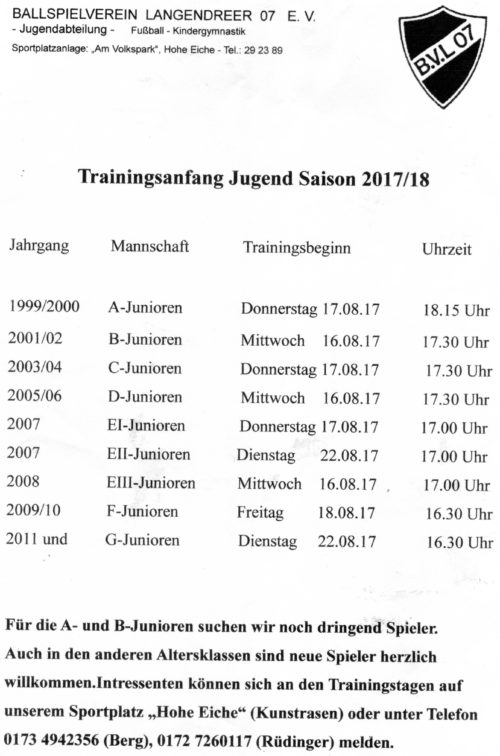 Trainingsauftakt Junioren